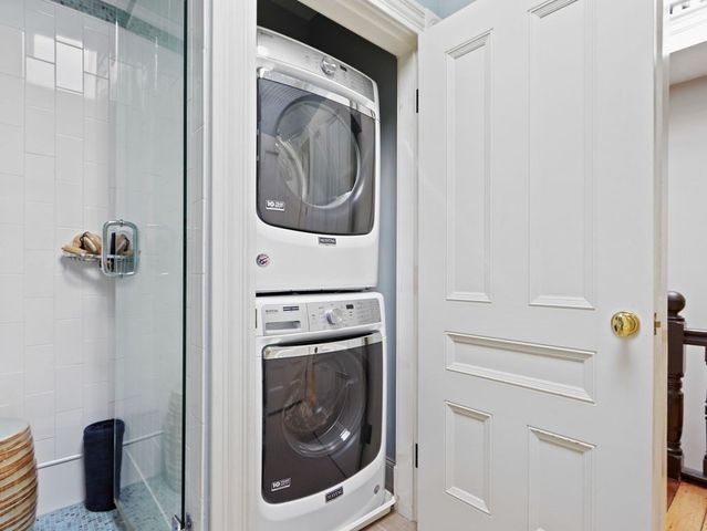 a utility room with dryer and washer