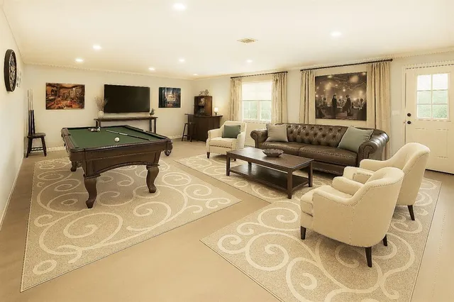 a view of a livingroom with a staircase