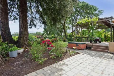 a front view of a house with patio
