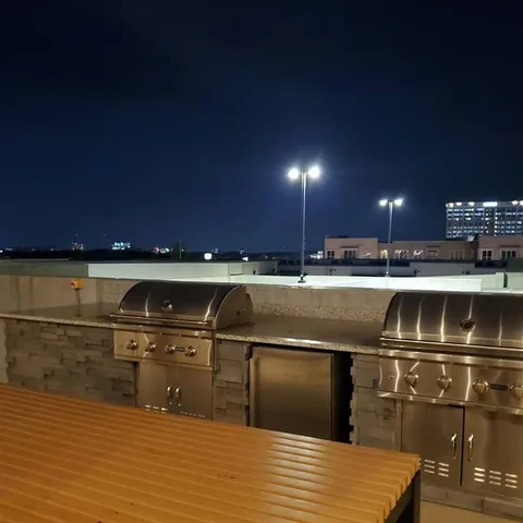 a view of a city skyline from a balcony
