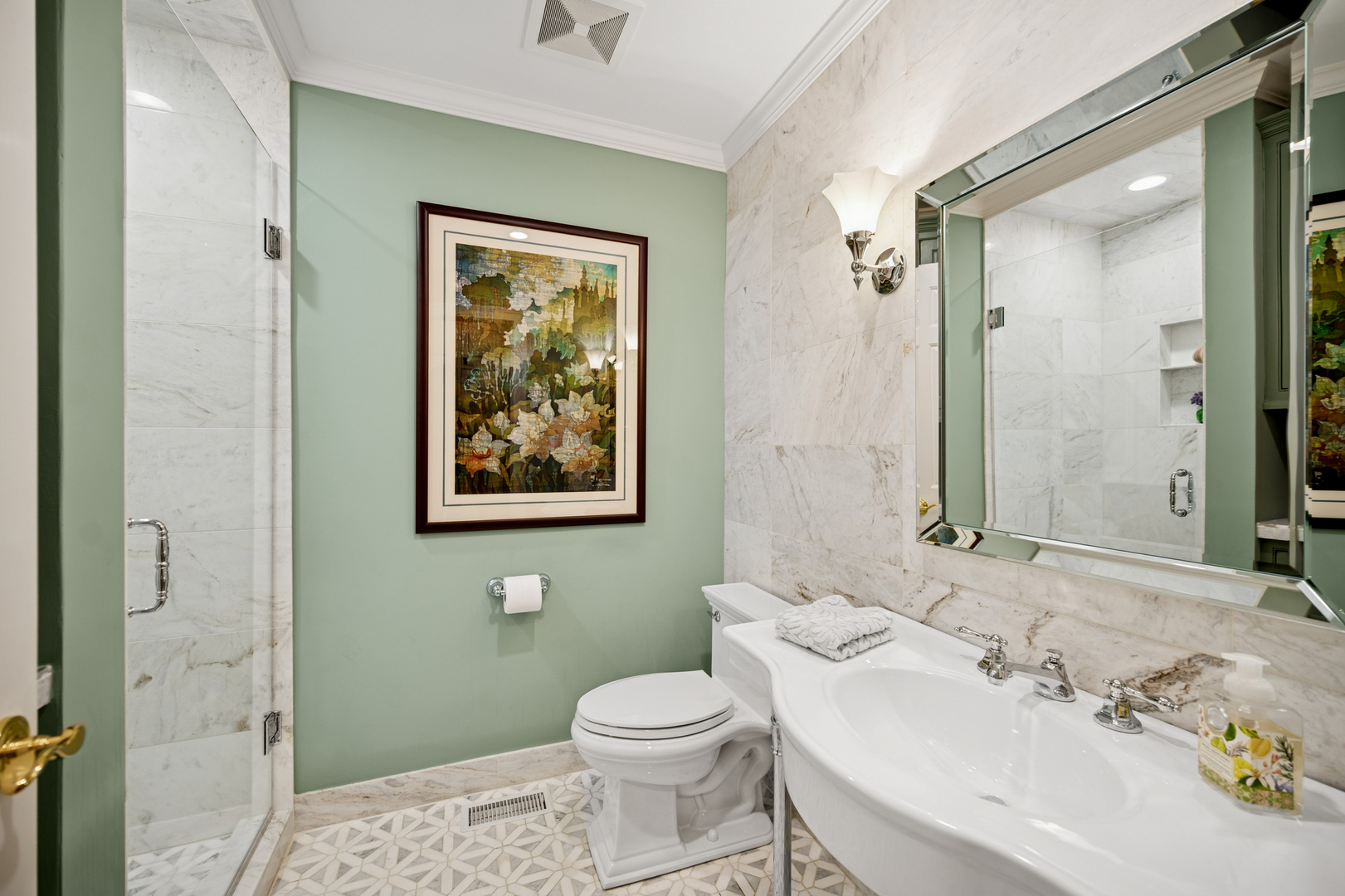 1144 Ranch Road Lake Forest, IL 60045 - Photo 27 of 41 a bathroom with a toilet a sink and mirror