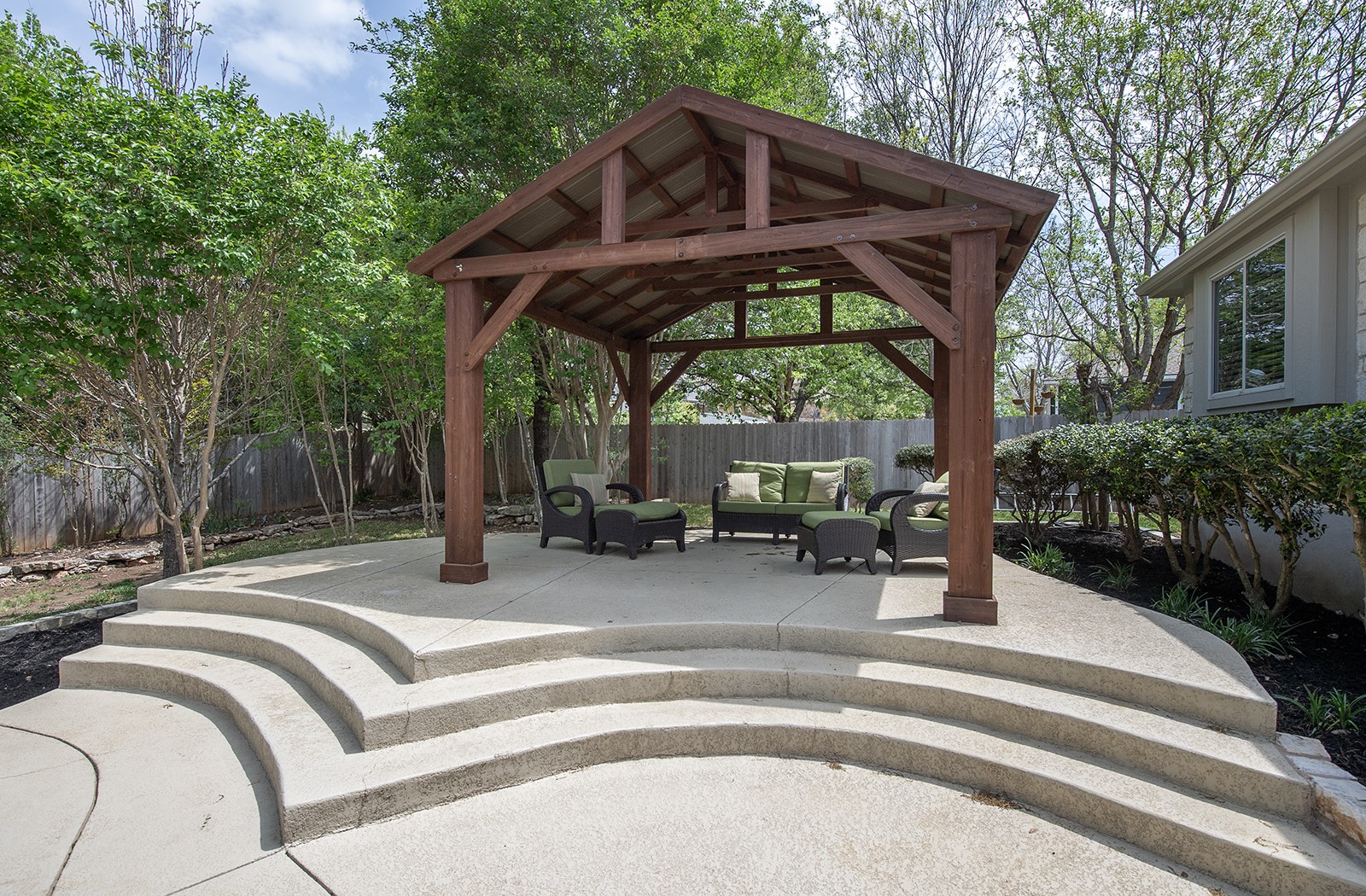 118 Chestnut Court Georgetown, TX 78633 - Photo 27 of 31 a view of backyard with a table and chairs under an umbrella
