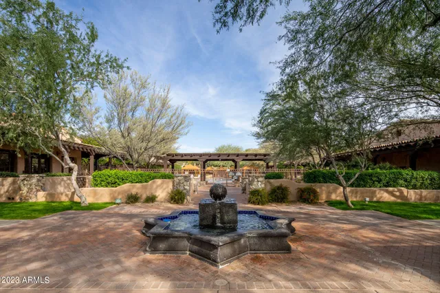 a view of a park with plants and large trees