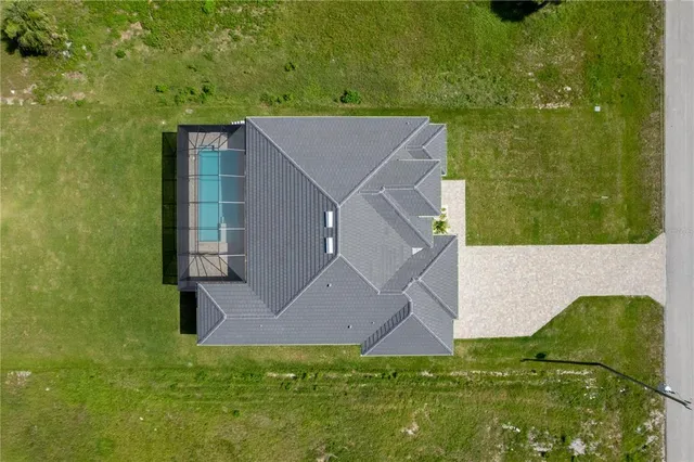 an aerial view of a house