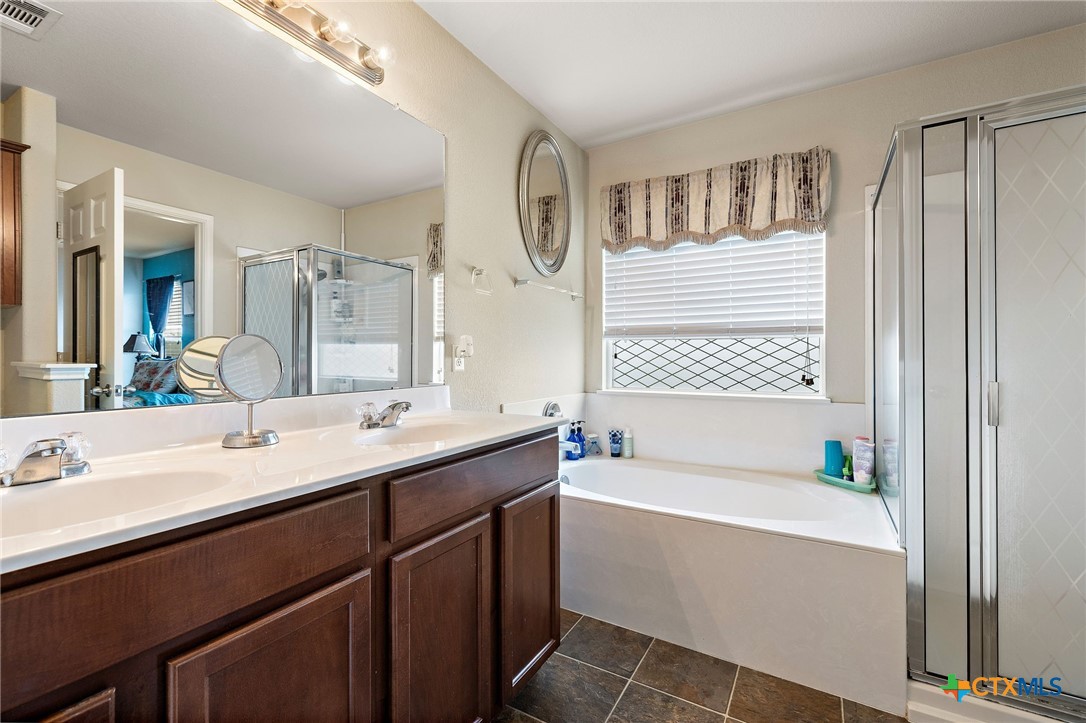 326 Comal Run Hutto, TX 78634 - Photo 14 of 23 a bathroom with a bathtub sink and mirror