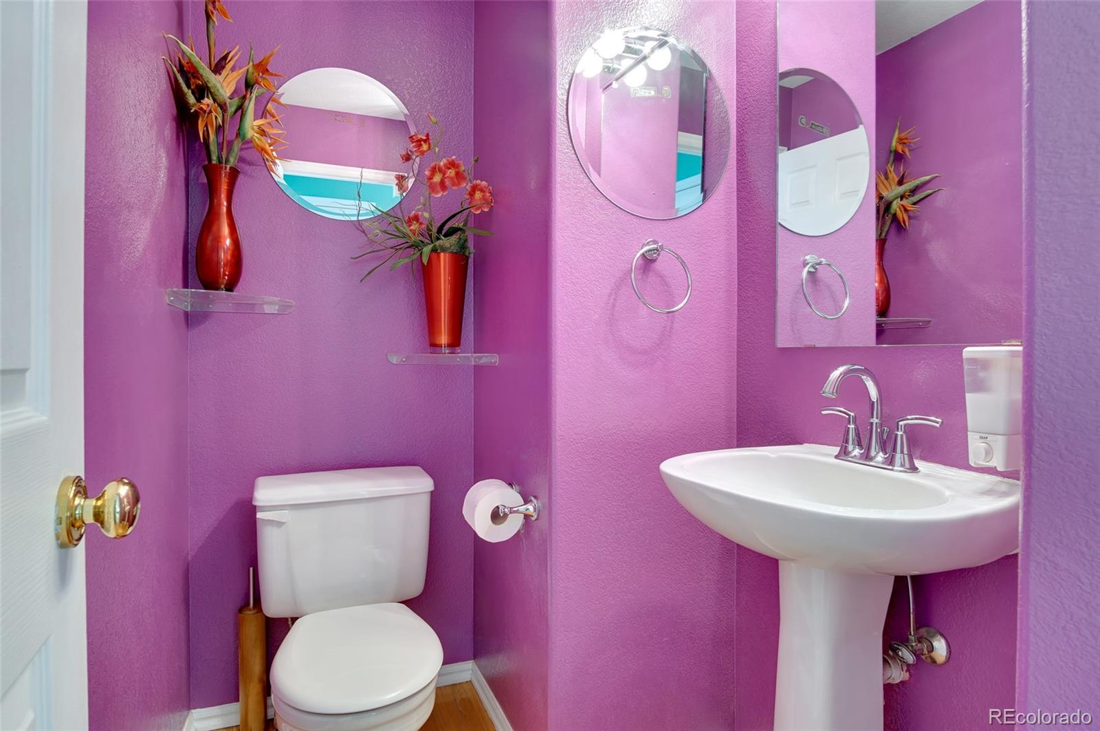 9688 Queenscliffe Drive Highlands Ranch, CO 80130 - Photo 17 of 34 a bathroom with a sink a mirror and a toilet