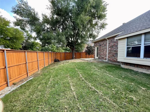 a view of a backyard with a large tree