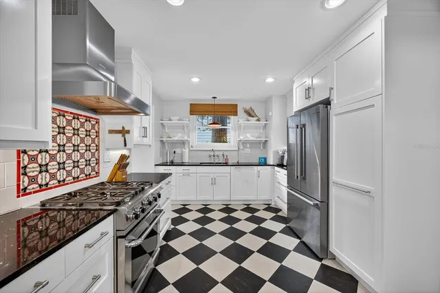 a stove top oven sitting inside of a kitchen