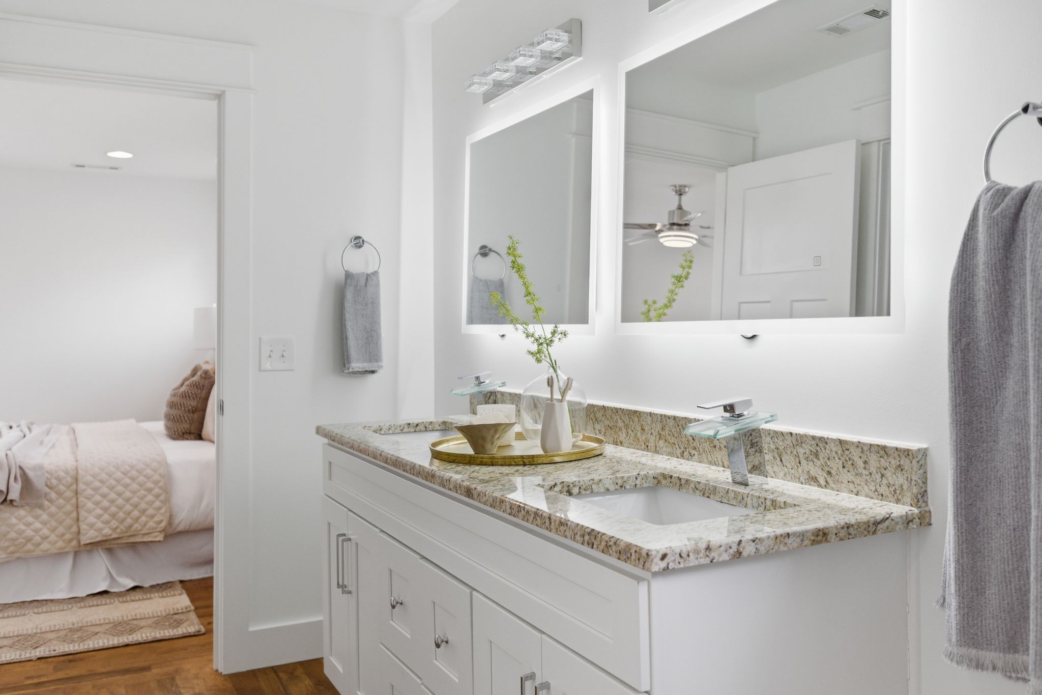 1332 B Lischey Avenue Nashville, TN 37207 - Photo 39 of 43 a bathroom with a granite countertop sink and a mirror