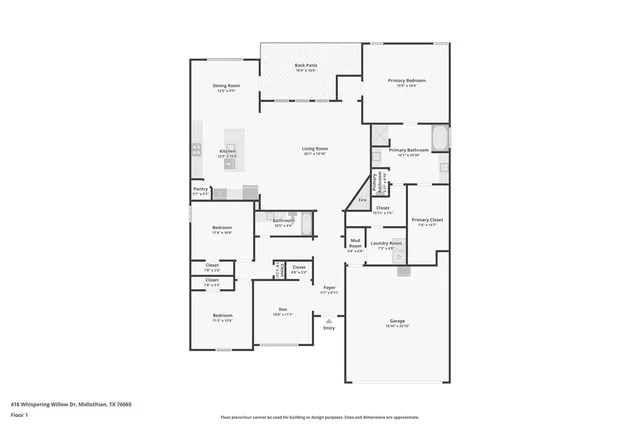 $442,500 | 418 Whispering Willow Drive, Midlothian, TX 76065