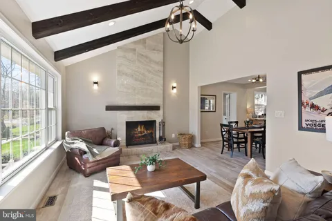 a living room with furniture or couch and a fireplace