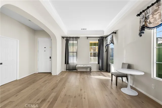 a view of a livingroom with furniture and a fireplace