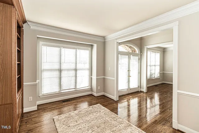 a view of a room that has a window in it