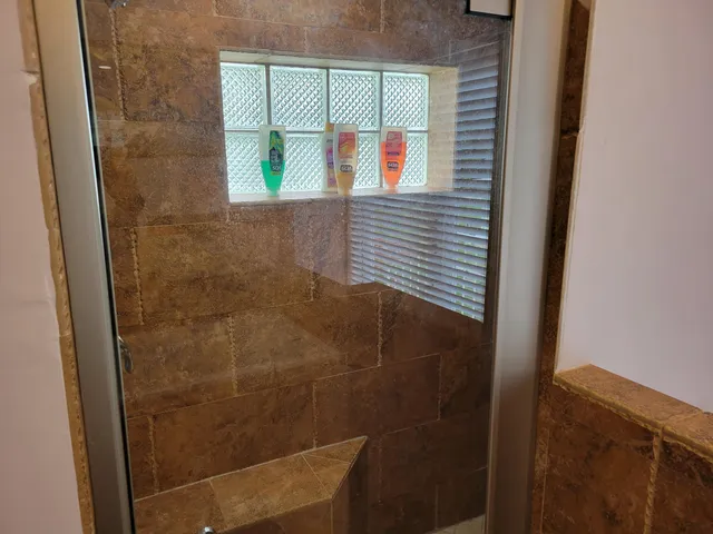 a bathroom with a shower