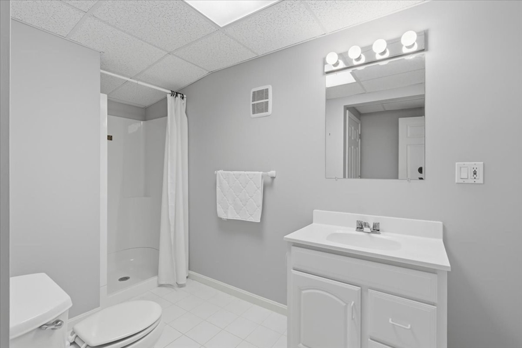 401 Dedham Street, Unit B Newton, MA 02459 - Photo 19 of 33 a bathroom with a toilet a sink a mirror and vanity