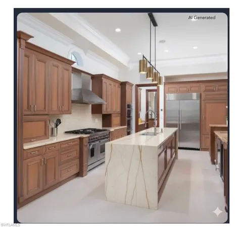a kitchen with a sink appliances and cabinets