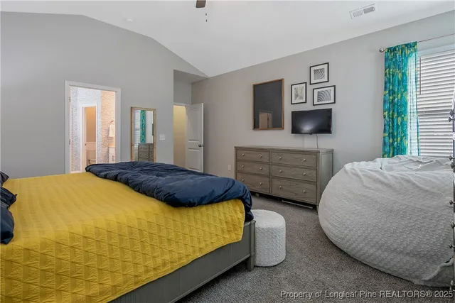 a bedroom with a bed a mirror and a flat screen television