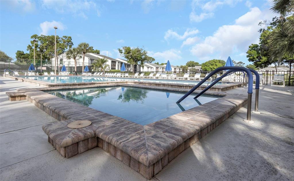 1308 Pine Ridge Circle East, Unit H1 Tarpon Springs, FL 34688 - Photo 43 of 50 a view of a swimming pool with a lounge chair