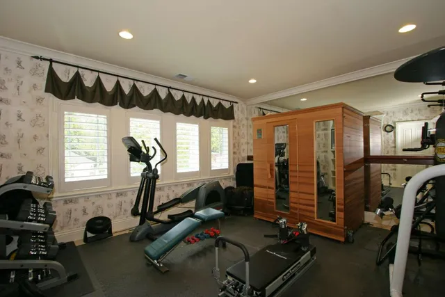 a view of a room with gym equipment