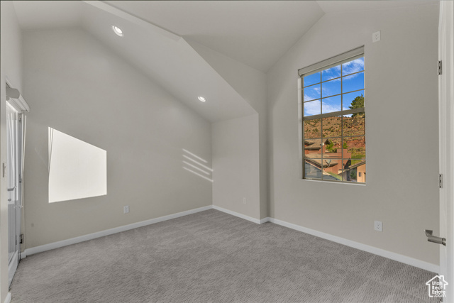 101 Chuckwalla Lane Springdale, UT 84767 - Photo 33 of 51 Bonus room featuring recessed lighting, light colored carpet, and high vaulted ceiling