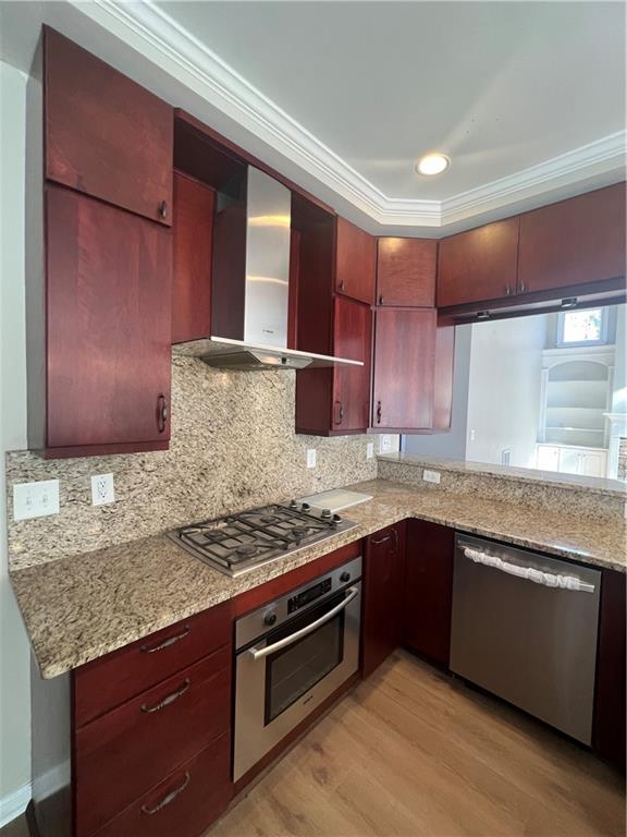 5455 Woodrun Lane Alpharetta, GA 30005 - Photo 21 of 71 a kitchen with stainless steel appliances granite countertop wooden cabinets and a sink