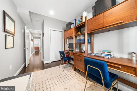 a work place with a desk and chair