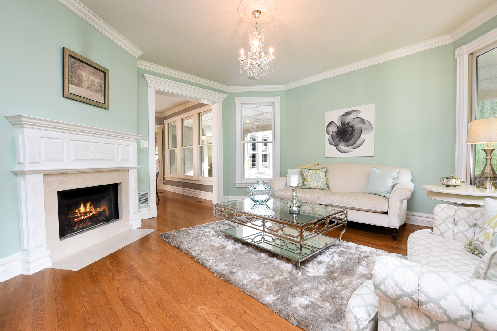 300 North Delaplaine Road Riverside, IL 60546 - Photo 6 of 50 a living room with furniture a fireplace and a window
