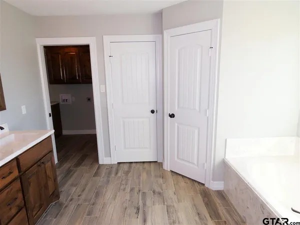 a bathroom with a bathtub