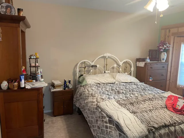 a bedroom with a bed and a dresser