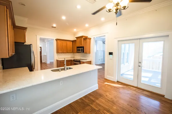 an empty room with windows