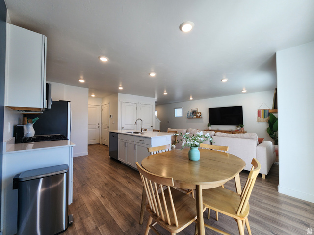 1736 East Fall Street Eagle Mountain, UT 84005 - Photo 6 of 30 Dining room featuring dark wood finished floors and recessed lighting