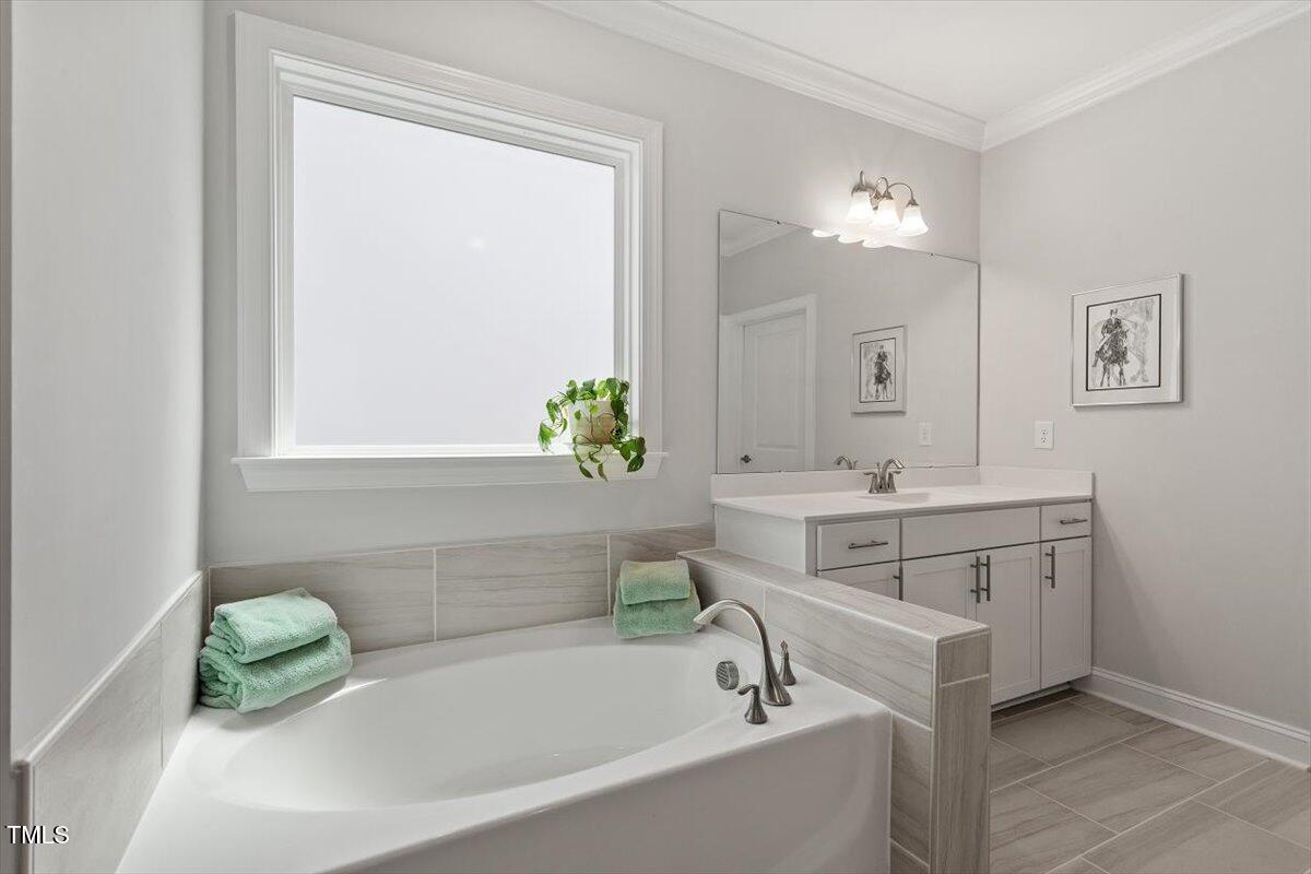 131 English Violet Lane Raleigh, NC 27610 - Photo 22 of 45 a bathroom with a sink and a bathtub