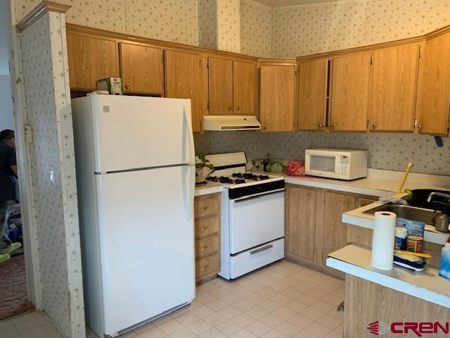 19922 Jay Road Austin, CO 81410 - Photo 5 of 14 a kitchen with a refrigerator a stove a sink dishwasher and cabinets with wooden floor