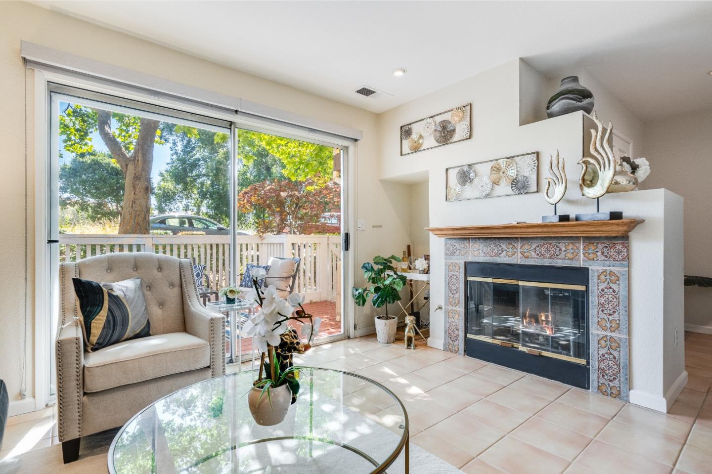 6936 Gregorich Drive, Unit E San Jose, CA 95138 - Photo 5 of 44 a living room with furniture and a fireplace