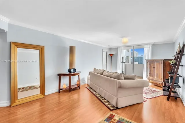 a living room with furniture a rug and a window