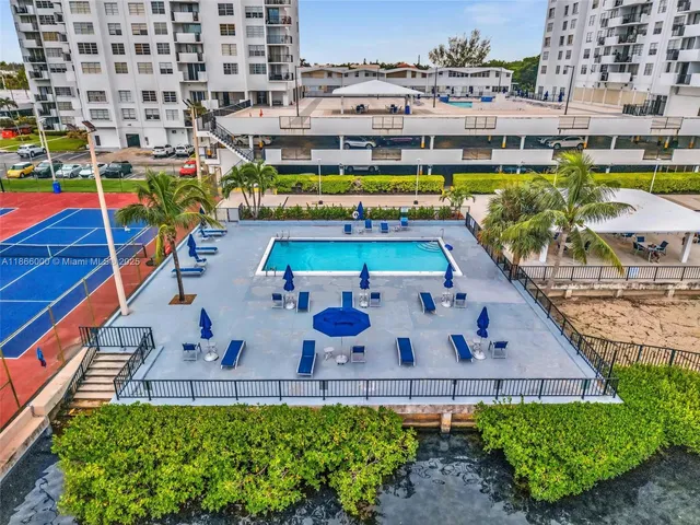 a view of a building with gym equipment