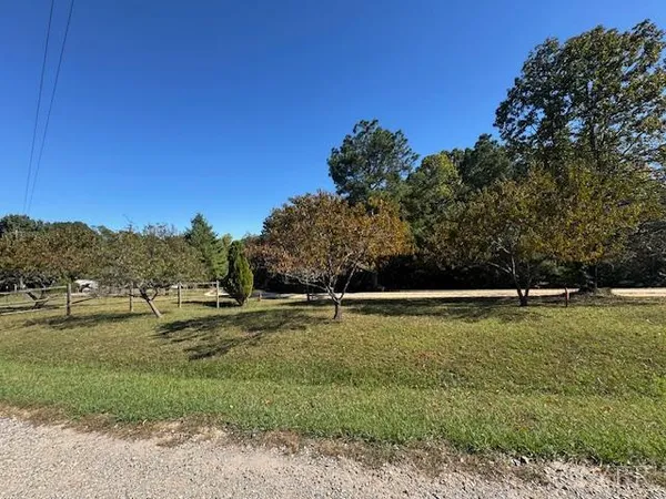 a view of a golf course with trees