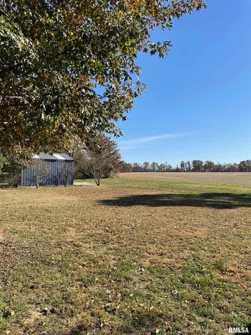 a yard with trees in the background