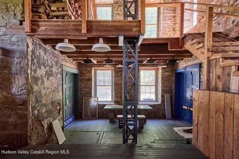 a view of a building with brick walls