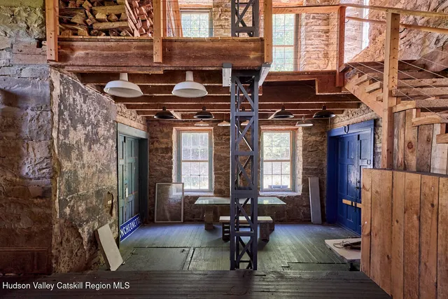 a view of a building with brick walls
