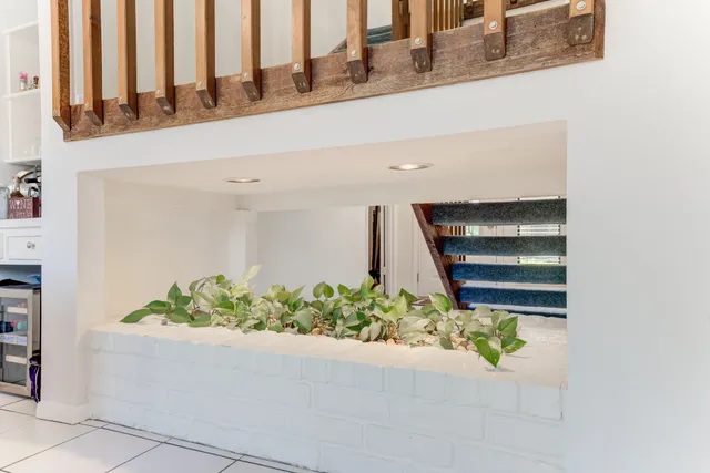 a close view of two blue and white wall