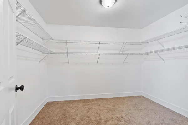 a view of a room with racks on the wall