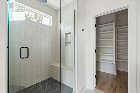 a bathroom with a shower