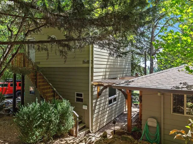 a view of a wooden roof deck
