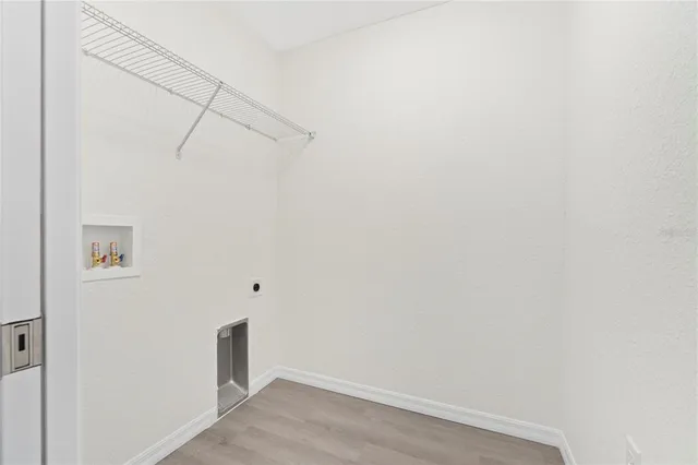 a view of a room with racks on the wall