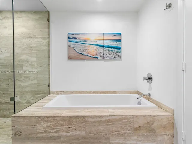 a bathroom with a bathtub