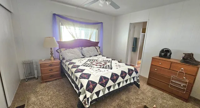a bedroom with a bed and a dresser