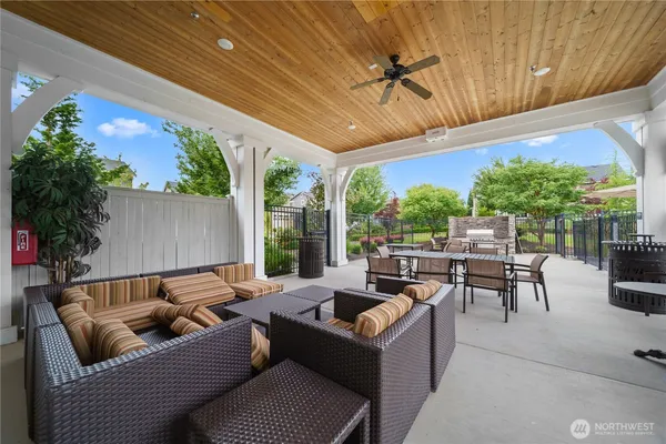 a outdoor living space with furniture and garden view