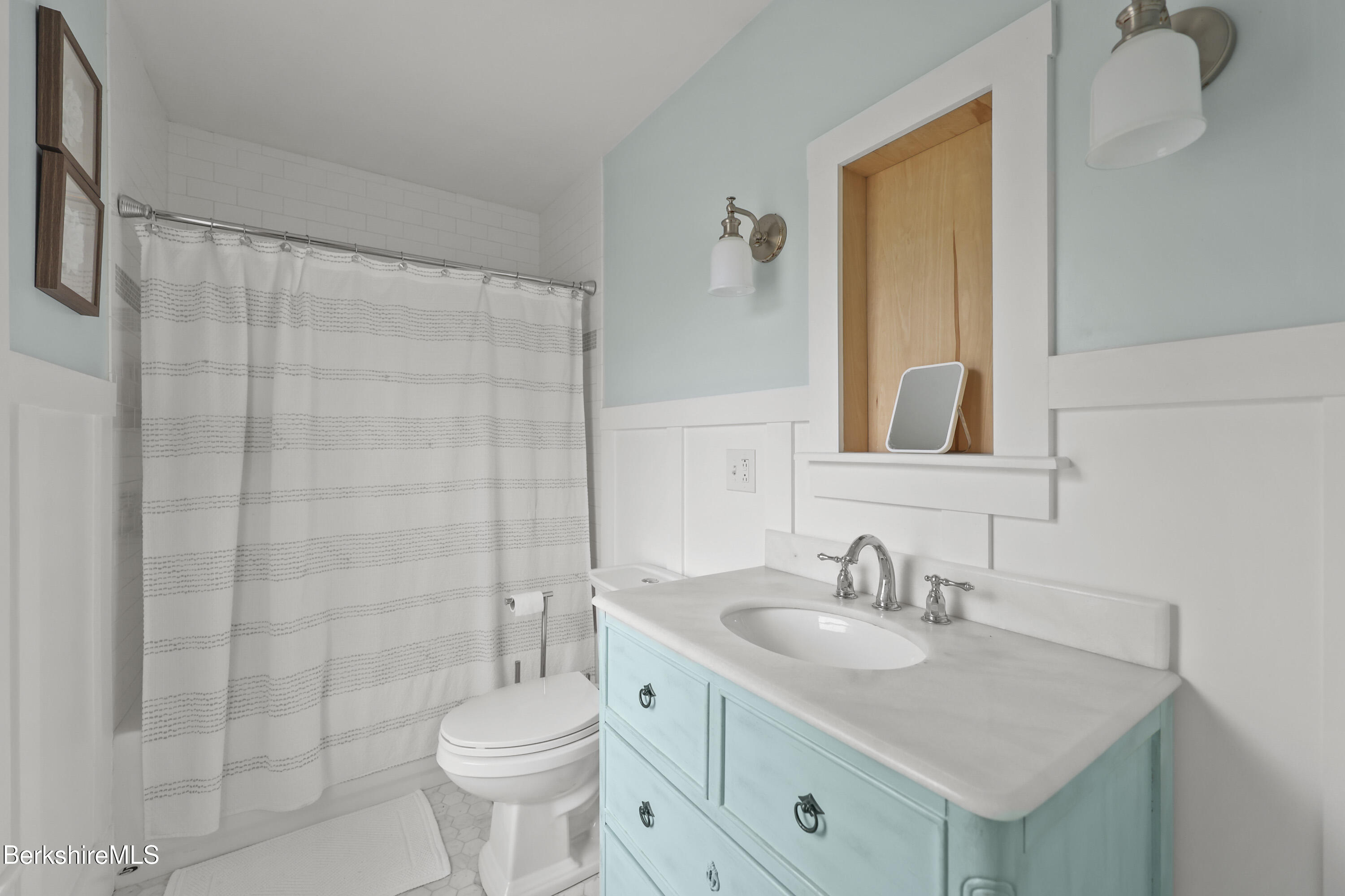 17 Iron Mine Road West Stockbridge, MA 01266 - Photo 34 of 49 a bathroom with a granite countertop sink toilet and shower