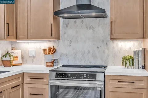 a stove top oven sitting inside of a kitchen